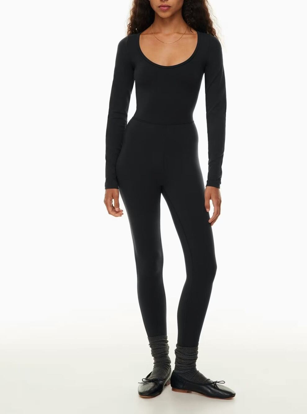NWT Aritzia Wilfred Free Womens Maxe Long Sleeve Bodysuit S Black Quiet Luxury